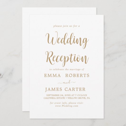 Delicate Gold Calligraphy Wedding Reception Kaart (Voorkant / Achterkant)