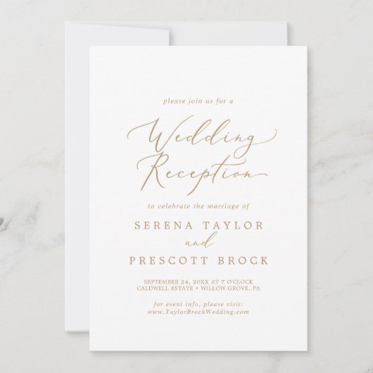 Delicate Gold Calligraphy Wedding Reception Kaart (Voorkant)