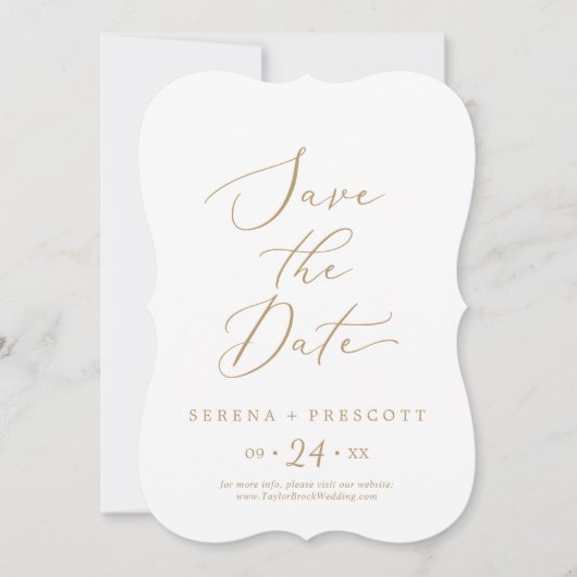 Delicate Gold Calligraphy Wedding Save The Date (Voorkant)