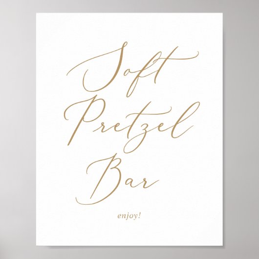 Delicate Gold Calligraphy Wedding Soft Pretzel Bar Poster (Voorkant)