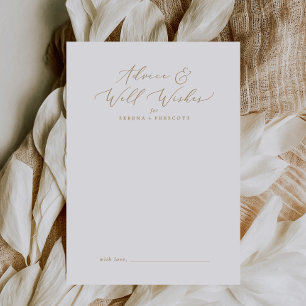 Delicate Gold Calligraphy Wedding Well Wishes and Advieskaart