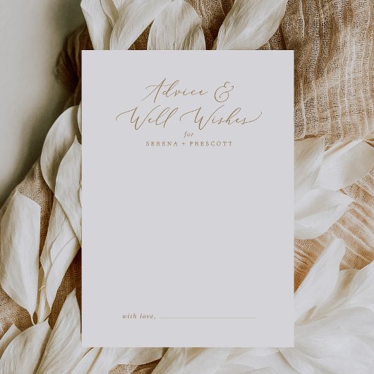 Delicate Gold Calligraphy Wedding Well Wishes and  Advieskaart