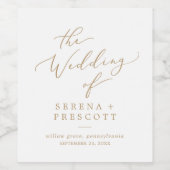 Delicate Gold Calligraphy Wedding Wijn Etiket (Enkel label)