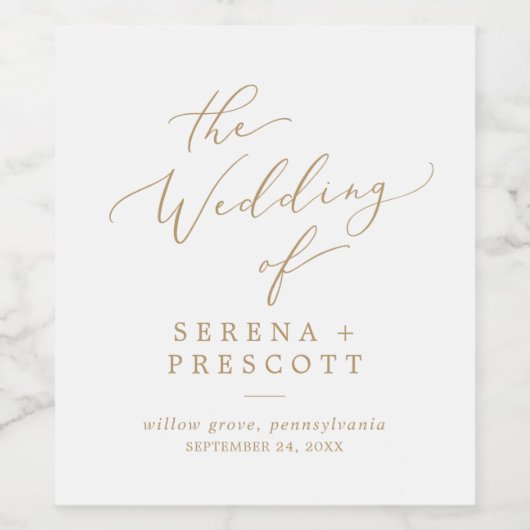 Delicate Gold Calligraphy Wedding Wijn Etiket (Enkel label)