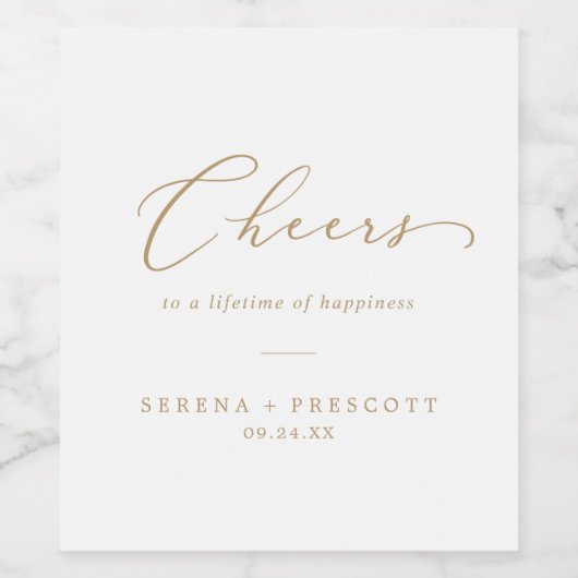 Delicate Gold Cheers Wedding Wine Labels Wijn Etiket (Enkel label)