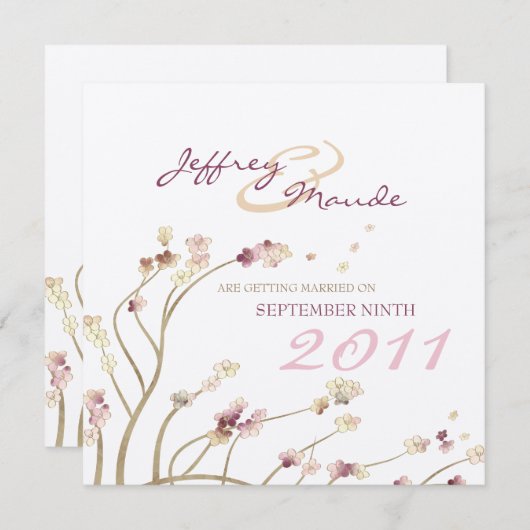 Delicate Gold Cherry Blossom Save the Date (Voorkant / Achterkant)