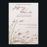 Delicate Gold Cherry Blossom Wedding Invitation Kaart<br><div class="desc">Cherry-bloesems in delicate tinten van bruin,  schemerig paars,  heier en crèmevaar,  serenent in de bries in deze prachtige hedendaagse huwelijksuitnodiging,  gedrukt op metallisch goudpapier.</div>
