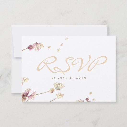 Delicate Gold Cherry Blossom Wedding RSVP (Achterkant)