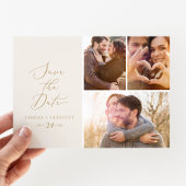 Delicate Gold Cream 3 Photo Collage Save Date Save The Date