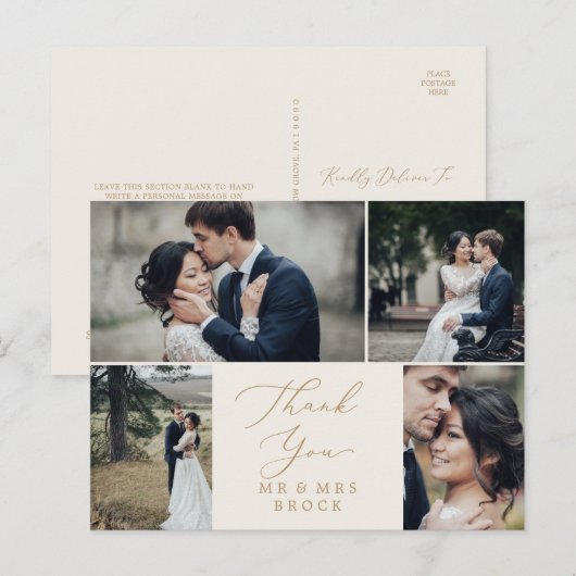 Delicate Gold Cream 4-fotosjabloon Bedankt Briefkaart (Voorkant / Achterkant)