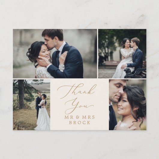 Delicate Gold Cream 4-fotosjabloon Bedankt Briefkaart (Voorkant)