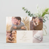Delicate Gold Cream 4 Photo Collage Save Date Save The Date (Staand voorkant)