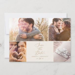 Delicate Gold Cream 4 Photo Collage Save Date Save The Date
