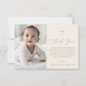 Delicate Gold Cream Foto Eenvoudige Kruisdoop Bedankkaart (Voorkant)