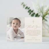 Delicate Gold Cream Foto Eenvoudige Kruisdoop Bedankkaart (Staand voorkant)