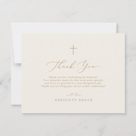 Delicate Gold Cream Foto Moderne Kruisdoop Bedankkaart (Achterkant)