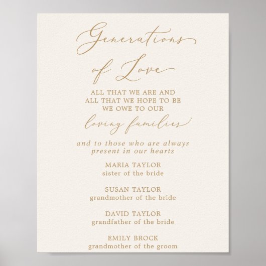 Delicate Gold Cream Generaties van Liefde Memorial Poster (Voorkant)