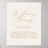 Delicate Gold Cream Loving Memory Wedding Memorial Poster (Voorkant)