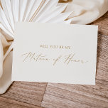 Delicate Gold Cream Matron of Honor proposal Kaart<br><div class="desc">Deze delicate goudroommatron van eer is perfect voor een moderne bruiloft. Het romantische minimalistische design is voorzien van een mooie en elegante gouden gouden champagne op een achtergrond van ivoorcrème met een schone en eenvoudige look. Pas de kaart aan met de naam van de bruid en de matron van eer....</div>