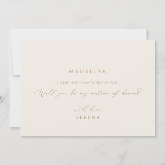 Delicate Gold Cream Matron of Honor proposal Kaart (Achterkant)