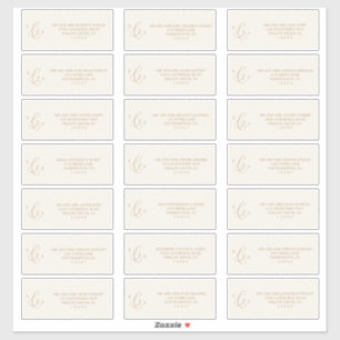 Delicate Gold Cream Monogram Gast Adresetiketten Sticker