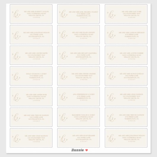 Delicate Gold Cream Monogram Gast Adresetiketten Sticker (Vel)
