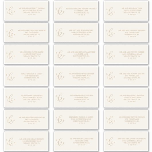 Delicate Gold Cream Monogram Gast Adresetiketten Sticker (Voorkant)