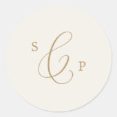 Delicate Gold Cream Monogram Wedding Envelope Seal Ronde Sticker (Voorkant)