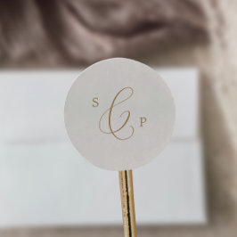 Delicate Gold Cream Monogram Wedding Envelope Seal Ronde Sticker