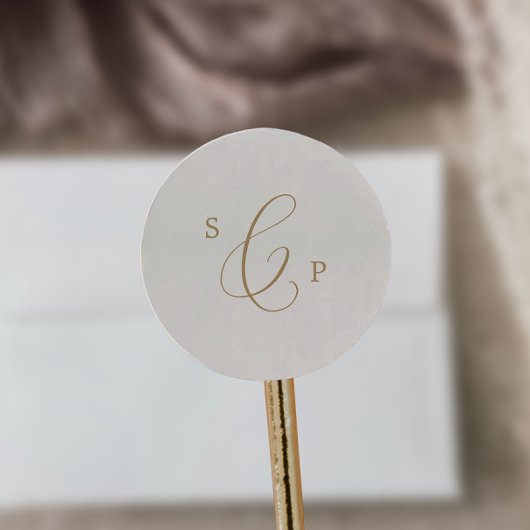 Delicate Gold Cream Monogram Wedding Envelope Seal Ronde Sticker