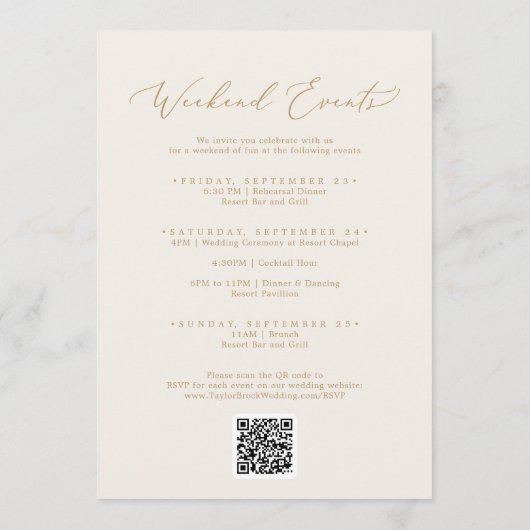 Delicate Gold Cream Weekend Evenementen QR Code Br Kaart (Achterkant)