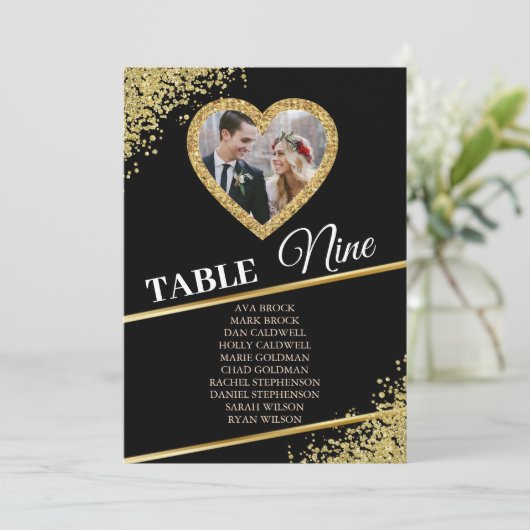 Delicate Gold Elegant Photo Seating Chart Kaart (Staand voorkant)