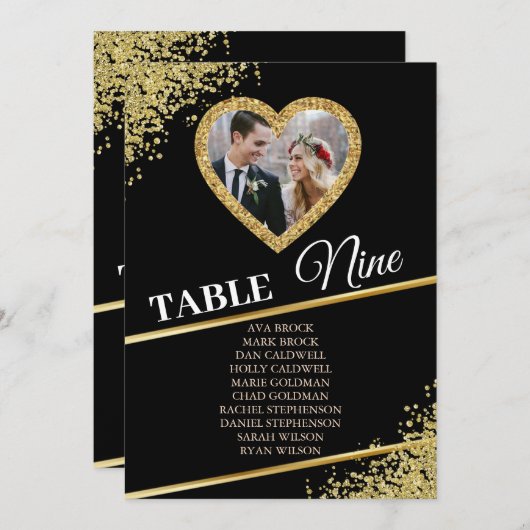 Delicate Gold Elegant Photo Seating Chart Kaart (Voorkant / Achterkant)