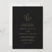 Delicate Gold en Black Formal Monogram Weddenschap Kaart (Voorkant)