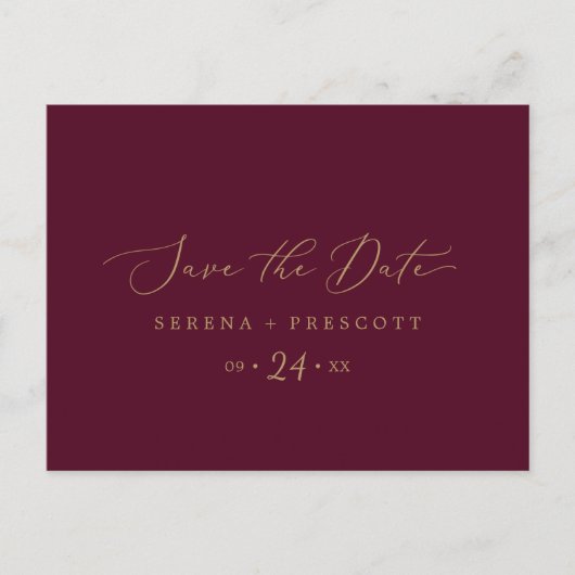 Delicate Gold en Bourgogne Save the Date Briefkaar Uitnodiging Briefkaart (Voorkant)