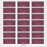 Delicate Gold- en Burgundy Guest-Adresetiketten Sticker<br><div class="desc">Deze delicate adresetiketten voor het goud en de bruidsbruidebruidebruidsschat zijn perfect voor een moderne bruiloft. Het romantische minimalistische design is voorzien van een mooie en elegante gouden gele champagne-typografie op een roodbruine achtergrond met een schone en eenvoudige look. Pas elk etiket met de naam en het adres van uw gasten...</div>