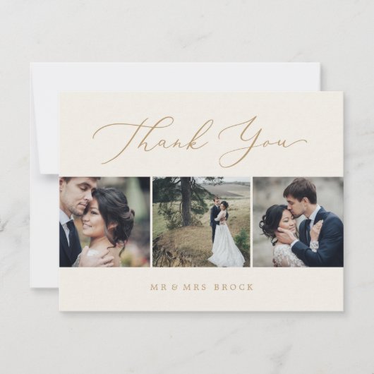 Delicate Gold- en Cream 3-fotosjabloon Bedankkaart (Voorkant)
