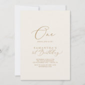 Delicate Gold en Cream First Birthday Party Kaart (Voorkant)