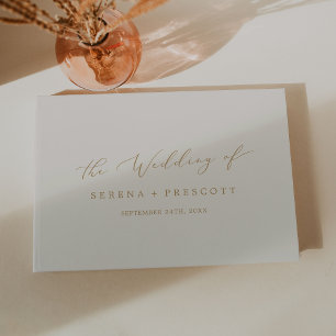 Delicate Gold- en Cream-monogram Ruwelijk Gastenboek
