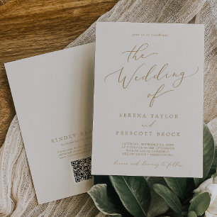 Delicate Gold en Cream QR Code Terug Bruiloft Kaart