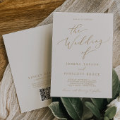 Delicate Gold en Cream QR Code Terug Bruiloft Kaart