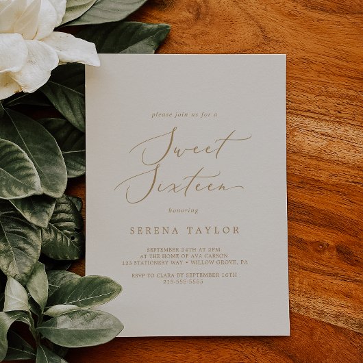 Delicate Gold en Cream Sweet Sixteen Birthday Kaart