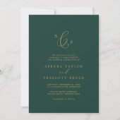 Delicate Gold en Green Formal Monogram Weddenschap Kaart (Voorkant)