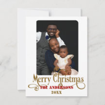 Delicate Gold en Red Photo Christmas-Kaart