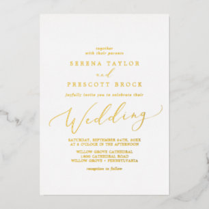 Delicate Gold Foil Calligraphy Wedding Folie Uitnodiging