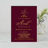 Delicate Gold Foil Formal Monogram Weddenschap Folie Uitnodiging (Staand Voorkant)