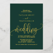 Delicate Gold Foil-kalligrafie | Emerald Wedding Folie Uitnodiging (Voorkant)