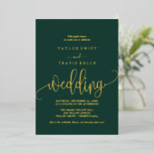 Delicate Gold Foil-kalligrafie | Emerald Wedding Folie Uitnodiging (Staand Voorkant)
