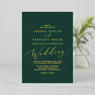 Delicate Gold Foil-kalligrafie   Emerald Wedding Folie Uitnodiging