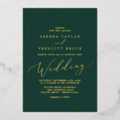 Delicate Gold Foil-kalligrafie | Emerald Wedding Folie Uitnodiging (Voorkant)